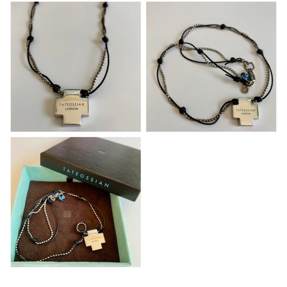 Tateossian London silver and leather necklace
